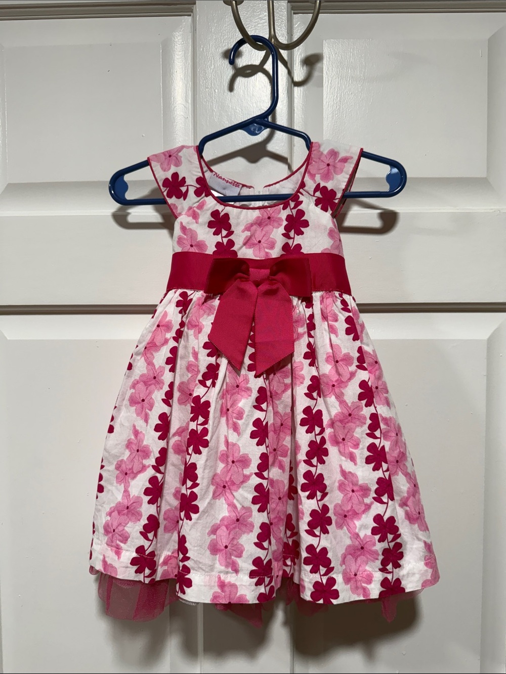 Nannette Pink Floral Dress with Berry Sash and Bow